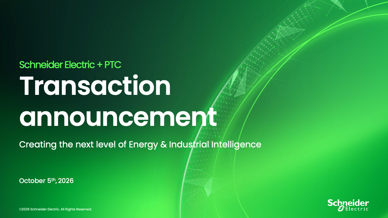 Schneider Electric 與 PTC 交易公告官方簡報封面